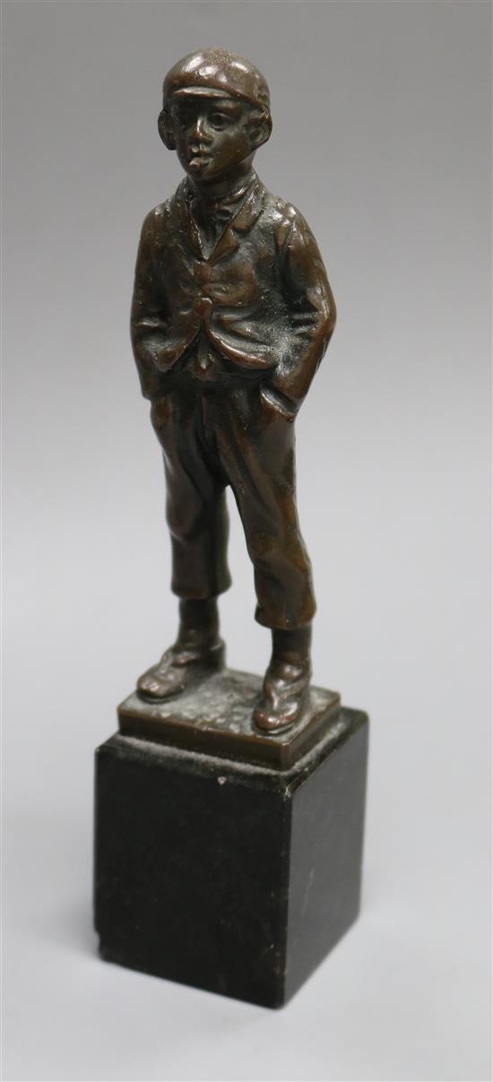 After Morath, a bronze figure of a young boy smoking a cigarette, H 15.5cm (overall)